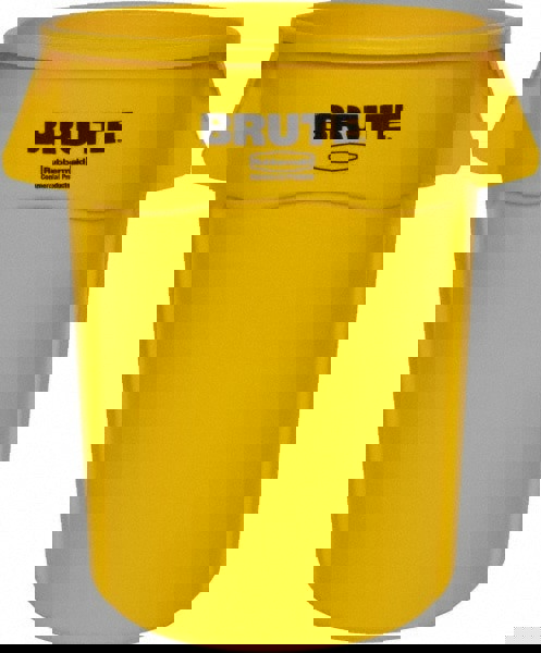 Vented Round Brute Container, 44 gal, Plastic, Yellow